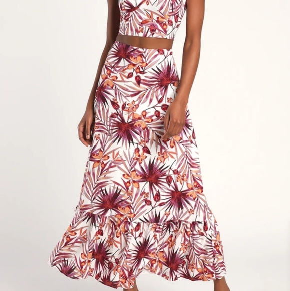 Lulu's Island Experience White Tropical Print Maxi Skirt